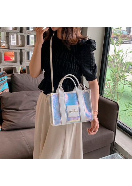 Siyah Mektup Baskılı Payetler Kadın Çanta Lüks Tasarımcı Deri Üst Saplı Çanta Bayanlar Glitter Omuz Crossbody Çanta (Yurt Dışından) fiyatları