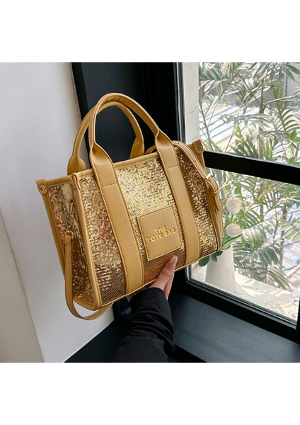 Siyah Mektup Baskılı Payetler Kadın Çanta Lüks Tasarımcı Deri Üst Saplı Çanta Bayanlar Glitter Omuz Crossbody Çanta (Yurt Dışından) indirimleri