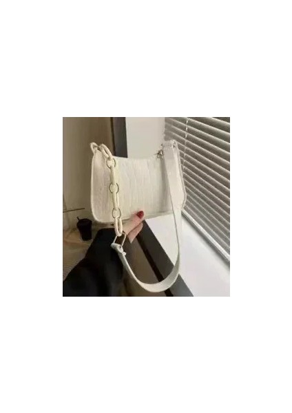 Beyaz 20X14X6CM Keçe Kumaş Kadın Çanta Moda Doku Koltukaltı Eyer Çantası 2023 Yeni Yumuşak Astarsız Kumaş Bir Omuz Çantası Niş Tasarım Çantalar (Yurt Dışından)