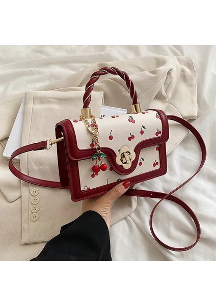 Kırmızı 20CMX13CMX7CM Tatlı Kiraz Kare Zincirler Crossbody Çanta Kadın Lüks Tasarımcı Yepyeni Kadın Siyah Yeşil Sarı Çanta (Yurt Dışından)