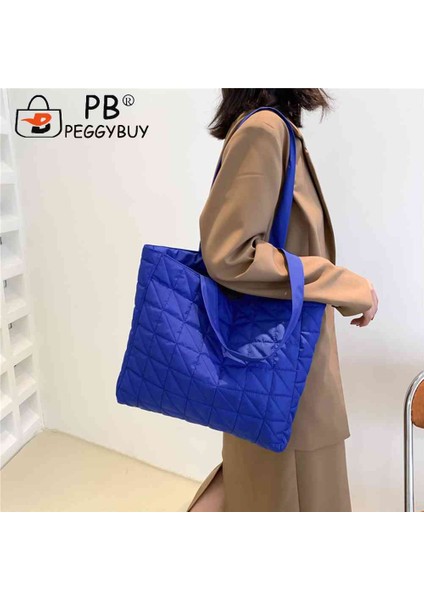Mavi Rahat Bayanlar Tote Çanta Kapitone Pamuk Yastıklı Alışveriş Çantası Seyahat Çalışması Için Büyük Kapasiteli Omuz Çantaları Kadın Çanta (Yurt Dışından) indirimleri