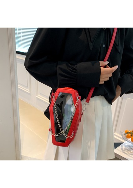 Siyah Bir Kadın Crossbody Çanta Medi Kapasiteli Tabut Şekli Telefon Omuz Çantası Cadılar Bayramı Pu Koltukaltı Çantası Seyahat Makyaj Kozmetik Çantası (Yurt Dışından) modelleri