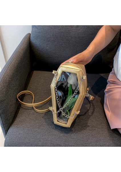 Siyah Bir Kadın Crossbody Çanta Medi Kapasiteli Tabut Şekli Telefon Omuz Çantası Cadılar Bayramı Pu Koltukaltı Çantası Seyahat Makyaj Kozmetik Çantası (Yurt Dışından) fırsatları