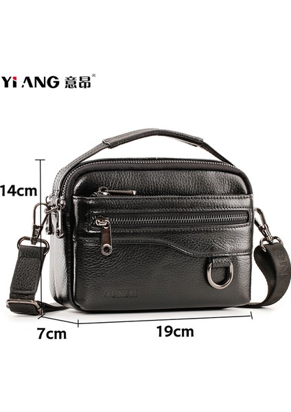 Yatay Siyah Marka Hakiki Deri Erkek Omuz Çantaları Moda Dikey Doğal Sığır Derisi Messenger Çanta Erkek Erkek Rahat Mini Tote Çanta (Yurt Dışından)