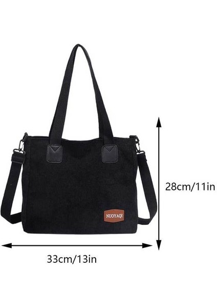 Siyah Kadın Crossbody Çanta Büyük Kapasiteli Kumaş Omuz Bez Çantalar Ayarlanabilir Omuz Askıları Basit Kontrast Renk Alışveriş Çantası (Yurt Dışından)