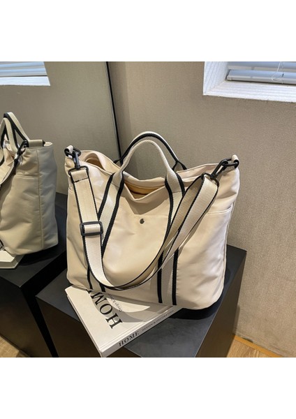 Siyah Kadın Crossbody Çanta Büyük Kapasiteli Kumaş Omuz Bez Çantalar Ayarlanabilir Omuz Askıları Basit Kontrast Renk Alışveriş Çantası (Yurt Dışından) fiyatları