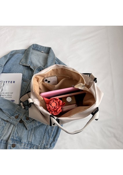 Siyah Kadın Crossbody Çanta Büyük Kapasiteli Kumaş Omuz Bez Çantalar Ayarlanabilir Omuz Askıları Basit Kontrast Renk Alışveriş Çantası (Yurt Dışından) indirimleri