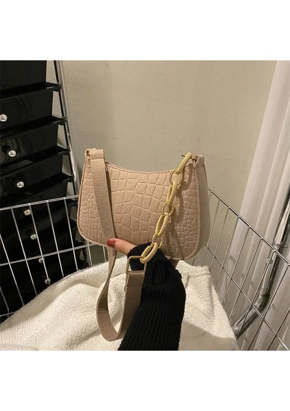 Beyaz 20X14X6CM Keçe Kumaş Kadın Çanta Moda Doku Koltukaltı Eyer Çantası 2023 Yeni Yumuşak Astarsız Kumaş Bir Omuz Çantası Niş Tasarım Çantalar (Yurt Dışından) indirimleri