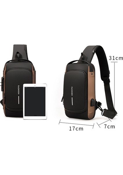 Kahverengi Erkek Su Geçirmez USB Oxford Crossbody Çanta Anti-Hırsızlık Omuz Tek Kollu Çanta Çok Fonksiyonlu Kısa Seyahat Messenger Göğüs Paketi Erkekler Için (Yurt Dışından)