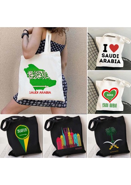 100 35X40CM Fermuar Riyad Cidde Suudi Arabistan Harita Bayrağı Islam Mekke Arap Kız Abu Dabi Prens Shopper Tote Kanvas Çanta Pamuk Omuz Eko Çanta (Yurt Dışından) fiyatları
