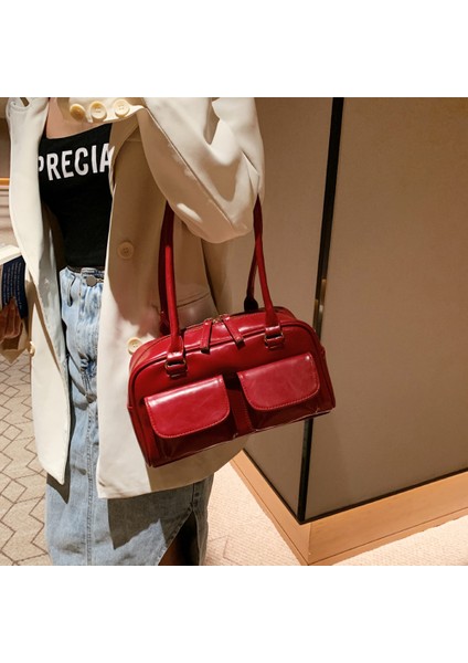 Siyah Retro Kırmızı Kadın Satchel Hobo Çanta Rugan Çok Cep Lüks Tasarımcı Çanta Kadın Omuz Koltukaltı Çanta Tote Çantalar (Yurt Dışından) modelleri