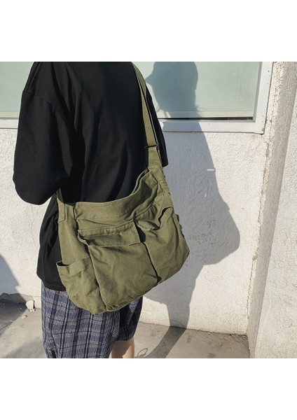 Kahverengi Rahat Tüm Maç Kadın Kanvas Büyük Kapasiteli Omuz Crossbody Çanta Unisex Moda Çok Cep Düz Renk Postacı Çantası (Yurt Dışından) fiyatları