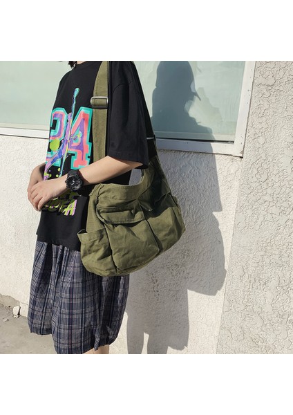 Kahverengi Rahat Tüm Maç Kadın Kanvas Büyük Kapasiteli Omuz Crossbody Çanta Unisex Moda Çok Cep Düz Renk Postacı Çantası (Yurt Dışından) modelleri