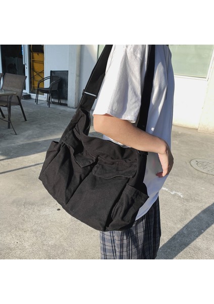 Kahverengi Rahat Tüm Maç Kadın Kanvas Büyük Kapasiteli Omuz Crossbody Çanta Unisex Moda Çok Cep Düz Renk Postacı Çantası (Yurt Dışından) fırsatları