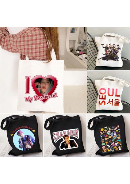 B 527 35 cm x 40 cm Ateez Kore Seul Tarzı Kpop Harajuku Moda Kaçak Çocuklar Alışveriş Bez Çantalar Parmak Kalp Kanvas Alışveriş Büyük Omuz Çantaları (Yurt Dışından) fiyatları