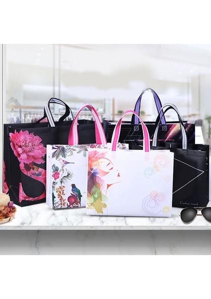 8 Büyük Yeni Çiçekler Katlanabilir Alışveriş Çantası Yeniden Kullanılabilir Dokunmamış Eco Tote Çanta Siyah Unisex Büyük Kumaş Alışveriş Çantaları Bakkal Çantaları Kese (Yurt Dışından) fiyatları