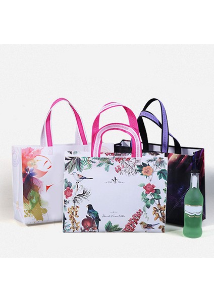 8 Büyük Yeni Çiçekler Katlanabilir Alışveriş Çantası Yeniden Kullanılabilir Dokunmamış Eco Tote Çanta Siyah Unisex Büyük Kumaş Alışveriş Çantaları Bakkal Çantaları Kese (Yurt Dışından) fırsatları