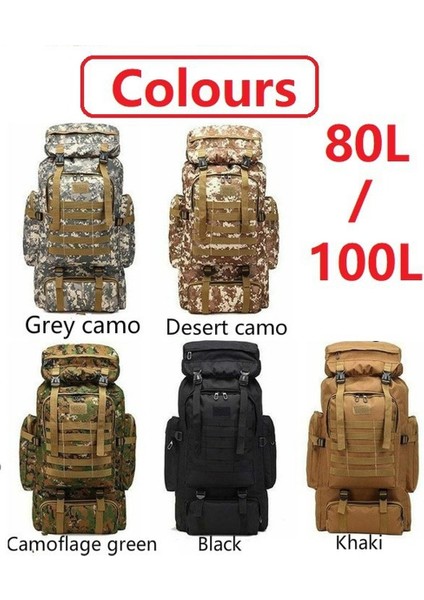 Siyah (100L) Dağcılık Çantası 80L/100L Tırmanma Çantası Askeri Taktik Sırt Çantaları Büyük Sırt Çantası Açık Havada Yürüyüş Kamp Seyahat Çantaları (Yurt Dışından) modelleri