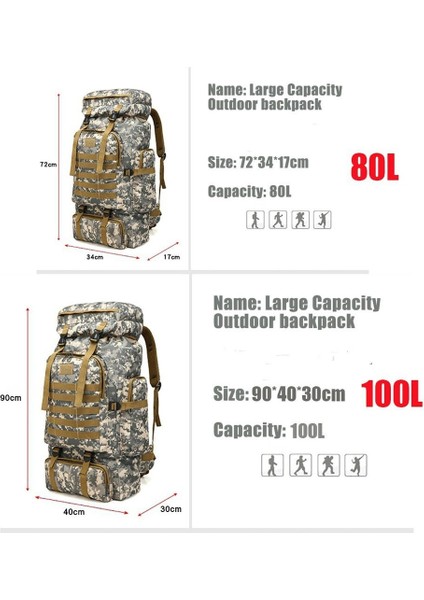 Siyah (100L) Dağcılık Çantası 80L/100L Tırmanma Çantası Askeri Taktik Sırt Çantaları Büyük Sırt Çantası Açık Havada Yürüyüş Kamp Seyahat Çantaları (Yurt Dışından) fırsatları