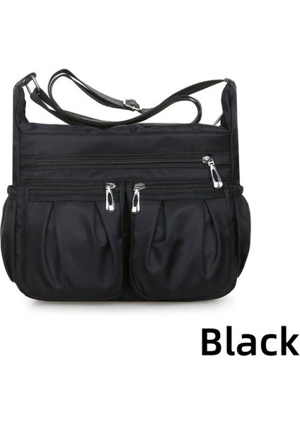 Siyah Su Geçirmez Oxford Kumaş Kadın Crossbody Çanta Naylon Omuz Çantası Çok Cep Çanta Büyük Kapasiteli Messenger Çanta Seyahat Çantaları (Yurt Dışından)