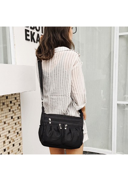Siyah Su Geçirmez Oxford Kumaş Kadın Crossbody Çanta Naylon Omuz Çantası Çok Cep Çanta Büyük Kapasiteli Messenger Çanta Seyahat Çantaları (Yurt Dışından) fırsatları