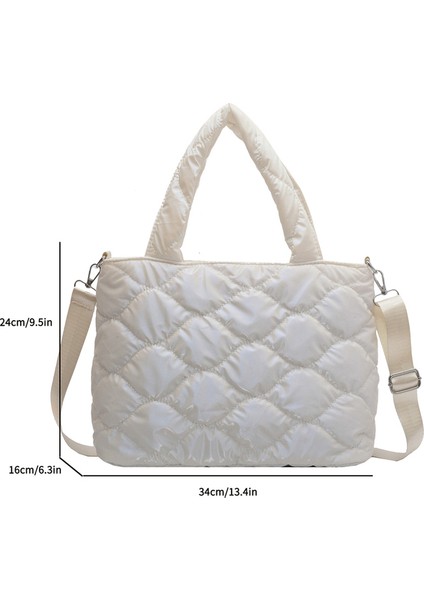 Beyaz Moda Omuz Çantası Büyük Kapasiteli Kadın Askılı Çanta Düz Renk Yumuşak Crossbody Çanta Bayanlar Kapitone Pilili Tek Kollu Çanta (Yurt Dışından)