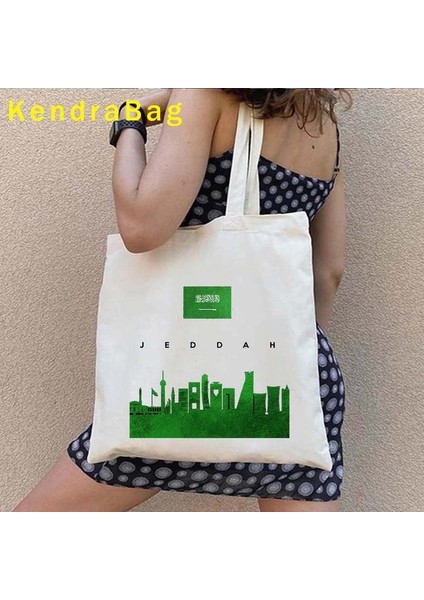 80 35X40CM Fermuar Riyad Cidde Suudi Arabistan Harita Bayrağı Islam Mekke Arap Kız Abu Dabi Prens Shopper Tote Kanvas Çanta Pamuk Omuz Eko Çanta (Yurt Dışından)