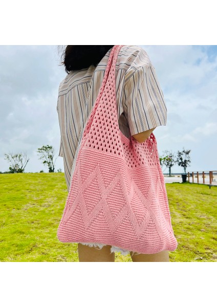 Bej Tasarımcı Örme Çanta Kadın Büyük Kapasiteli Tote Kadın Omuz Çantası Yaz Plaj Çantası Çantalar Rahat Içi Boş Dokuma Alışveriş (Yurt Dışından) fırsatları