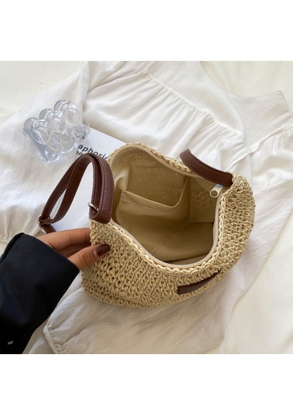 Açık Kahverengi 2023 Bayanlar Moda Yaz Saman Crossbody Çanta Kadın Plaj Tatil Alışveriş Çantası Dokuma Omuz Çanta Messenger Çantalar Çanta (Yurt Dışından)