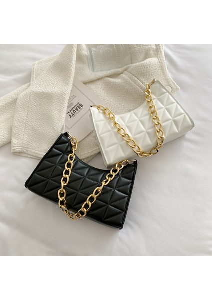 Bej 24.5X17.5X7CM Kadın Gelişmiş Elmas Çanta 2023 Yeni Trend Tüm Maç Omuz Çantası Niş Zincir Çanta Kadın Moda Doku Alışveriş Çantası (Yurt Dışından)