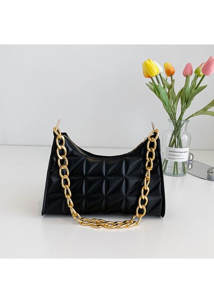Bej 24.5X17.5X7CM Kadın Gelişmiş Elmas Çanta 2023 Yeni Trend Tüm Maç Omuz Çantası Niş Zincir Çanta Kadın Moda Doku Alışveriş Çantası (Yurt Dışından)