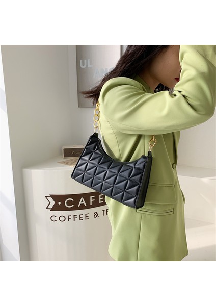 Bej 24.5X17.5X7CM Kadın Gelişmiş Elmas Çanta 2023 Yeni Trend Tüm Maç Omuz Çantası Niş Zincir Çanta Kadın Moda Doku Alışveriş Çantası (Yurt Dışından)