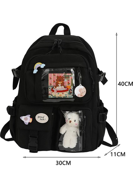 Siyah Japon Lisesi Kız Sırt Çantası Genç Kızlar Için Okul Çantaları Çok Cepler Yeni Kawaii Sırt Çantası Kadın Harajuku Sevimli Mochila (Yurt Dışından)
