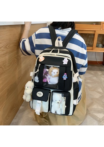 Siyah Japon Lisesi Kız Sırt Çantası Genç Kızlar Için Okul Çantaları Çok Cepler Yeni Kawaii Sırt Çantası Kadın Harajuku Sevimli Mochila (Yurt Dışından) modelleri