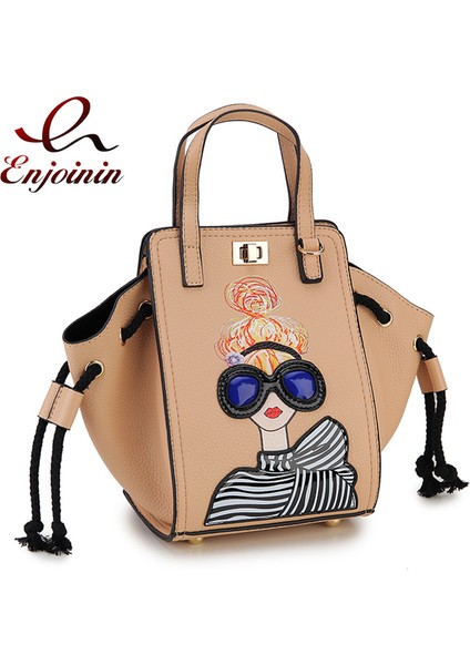 Kayısı Kız 15X13X20 cm Funky Lady Yüz Çantalar ve Kadınlar Için Çanta Karikatür Desen Kadın Omuz Çantası Üst Kolu Satchel Parti Debriyaj Crossbody Çanta (Yurt Dışından)
