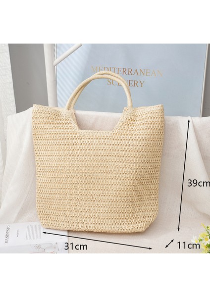 7202-BEJ Kadın Plaj Vintage El Yapımı Dokuma Omuz Çantası Rafya Rattan Alışveriş Çantaları Bohemian Bayanlar Yaz Seyahat Tatil Rahat Tote (Yurt Dışından)
