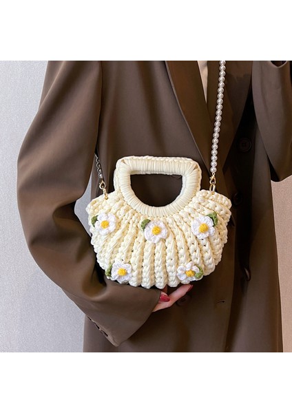 Yeşil Küçük Pamuk Ipliği Tığ Çanta Kadın Yaz Moda El Dokuma Tasarım Çanta Bayanlar Puf Çiçek Plaj Kabuk Çanta (Yurt Dışından) modelleri