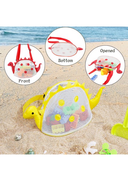 C 28X18 cm Moda Renkli Örgü Plaj Çantası Deniz Çocuklar Için Dinozor Deniz Kabuğu Çanta Plaj Oyuncakları Saklama Çantası Ayarlanabilir Küçük Örgü Çanta Fermuarlı (Yurt Dışından)