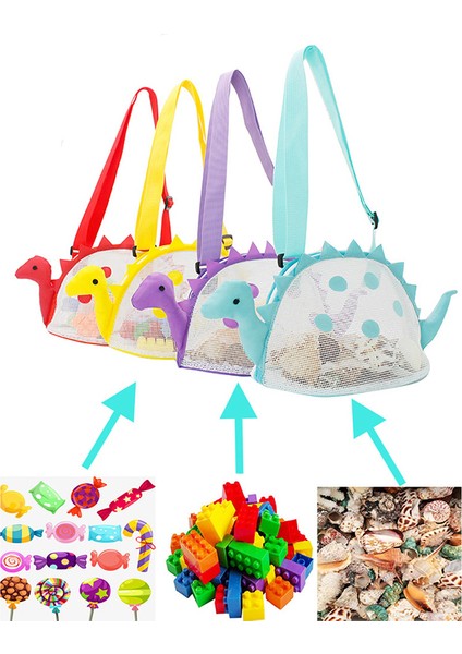 C 28X18 cm Moda Renkli Örgü Plaj Çantası Deniz Çocuklar Için Dinozor Deniz Kabuğu Çanta Plaj Oyuncakları Saklama Çantası Ayarlanabilir Küçük Örgü Çanta Fermuarlı (Yurt Dışından)