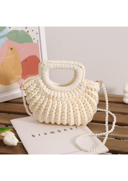 Yeşil Küçük Pamuk Ipliği Tığ Çanta Kadın Yaz Moda El Dokuma Tasarım Çanta Bayanlar Puf Çiçek Plaj Kabuk Çanta (Yurt Dışından) fırsatları