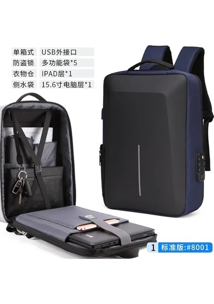 8001-MAVI Eva Sert Kabuk Iş Erkek Sırt Çantası Hırsızlık Akıllı Laptop Çantası Erkekler Okul Çantaları Sırt Çantası Iş Seyahat Sırt Çantası Mochila Hombre (Yurt Dışından)