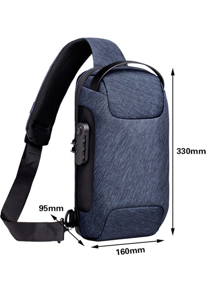 Mavi Erkek Çok Fonksiyonlu Anti-Hırsızlık USB Omuz Çantası Erkek Çanta Omuz Crossbody Seyahat Sling Göğüs Çanta Paketi Messenger Paketi Erkek (Yurt Dışından)