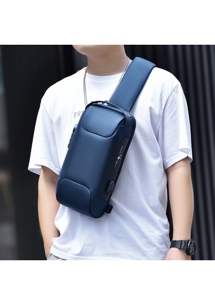 Mavi Erkek Çok Fonksiyonlu Anti-Hırsızlık USB Omuz Çantası Erkek Çanta Omuz Crossbody Seyahat Sling Göğüs Çanta Paketi Messenger Paketi Erkek (Yurt Dışından) modelleri