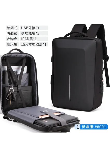 8001-SIYAH Eva Sert Kabuk Iş Erkek Sırt Çantası Hırsızlık Akıllı Laptop Çantası Erkekler Okul Çantaları Sırt Çantası Iş Seyahat Sırt Çantası Mochila Hombre (Yurt Dışından)