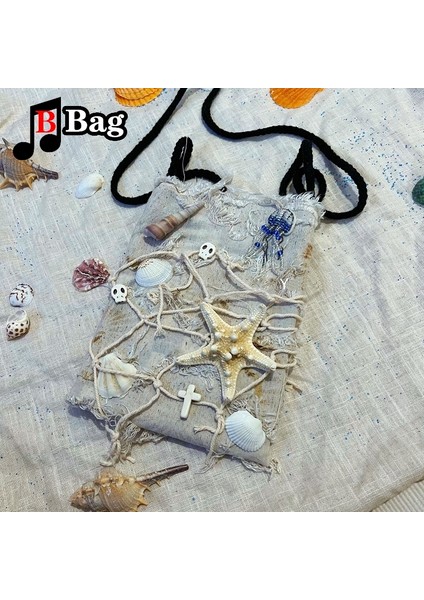 Beyaz Deniz Hayvan El Yapımı Dekorasyon Çanta Harajuku Kadın Kız Kabuk Denizyıldızı Vintage Omuzdan Askili Çanta Kadın Yaz Kanvas Postacı Çantası (Yurt Dışından) fiyatları