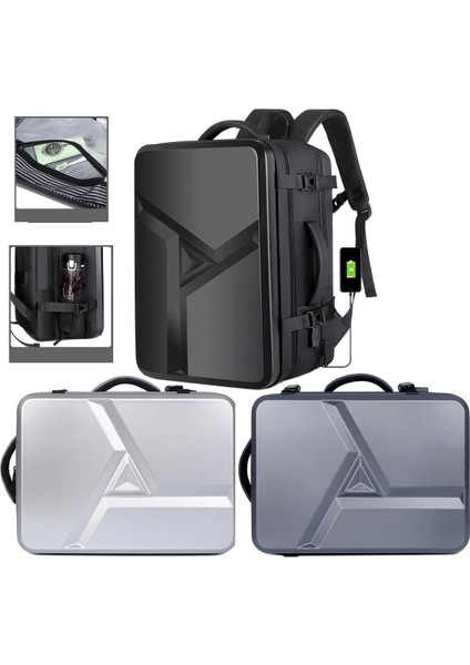 Gümüş Usblarge Kapasiteli Sırt Çantası Sert Kabuk Banliyö Çantası Moda Dizüstü 17 Inç Bilgisayar Çantası Abs Malzeme Seyahat Su Geçirmez Bavul (Yurt Dışından) fırsatları