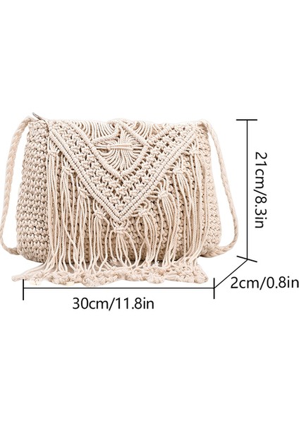 Beyaz Kadın Crossbody Çanta Yaz Dokuma Kabuk Üst Saplı Çanta El Yapımı Moda Tatil Rahat Basit Zarif Bayan Hasır Çanta (Yurt Dışından)
