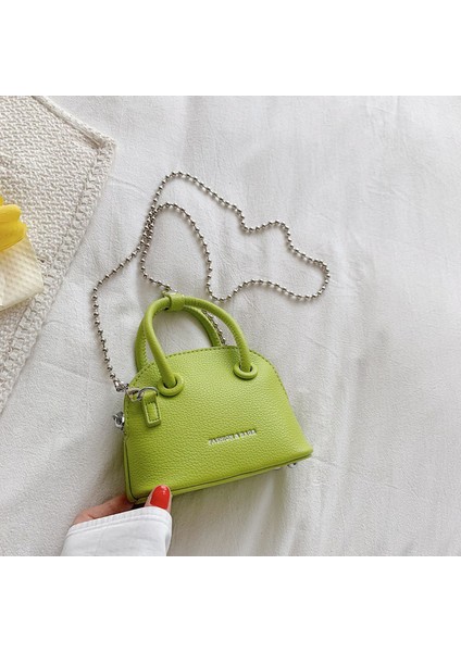 Yeşil Mini (Maksimum Uzunluk <20CM) Düz Renk Mini Deri Crossbody Kabuk Çanta Kadınlar Için Kısa Saplı 2022 Moda Tote Marka Zincir Kadın Omuz Çantaları (Yurt Dışından)