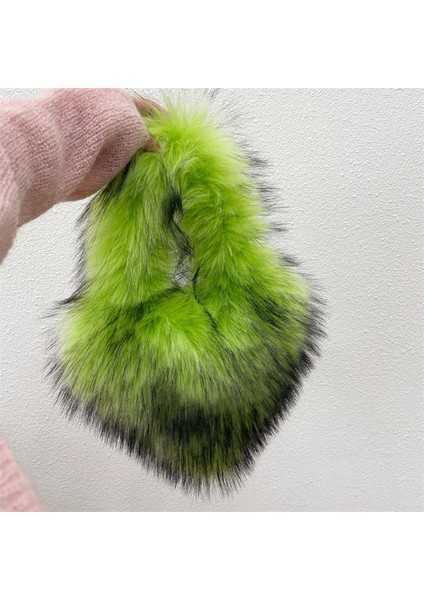 Küçük Yeşil Taklit Kürk Omuz Çantası Kalp Şeklinde Kabarık Peluş Crossbody Çanta Kadınlar Için Büyük Boy Bez Çantalar Lady Shopper Vintage Gotik Çantalar (Yurt Dışından)