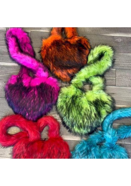 Küçük Yeşil Taklit Kürk Omuz Çantası Kalp Şeklinde Kabarık Peluş Crossbody Çanta Kadınlar Için Büyük Boy Bez Çantalar Lady Shopper Vintage Gotik Çantalar (Yurt Dışından) modelleri